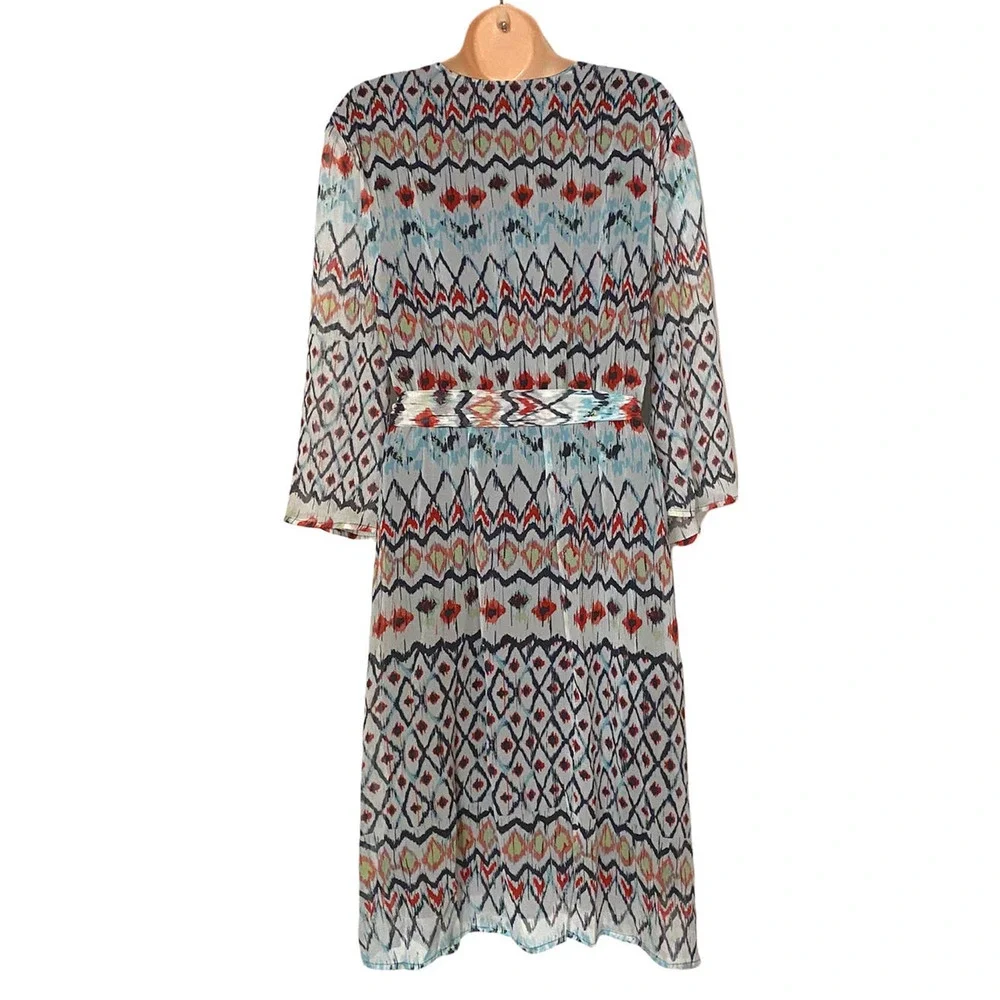 Steve Harvey Southwest Print Off-White Chiffon Office Casual Wedding Guest Dress - Picture 3 of 13